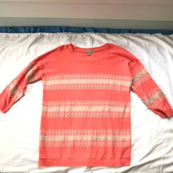One A Sweaters - One A Coral and Cream Crew Neck Sweater